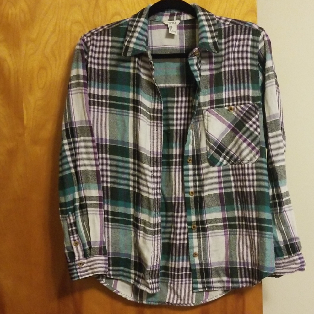 Purple/Green button Down
